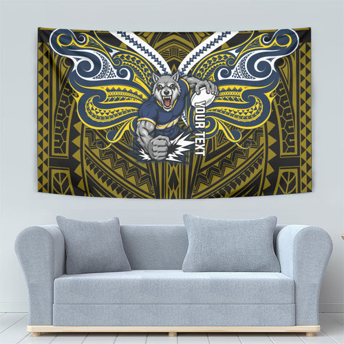 Custom North Queensland Cowboys Tapestry Bull Warrior Polynesia Islander Rugby Mascot