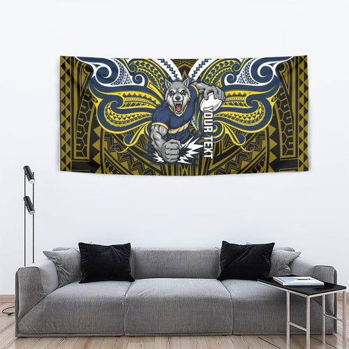 Custom North Queensland Cowboys Tapestry Bull Warrior Polynesia Islander Rugby Mascot