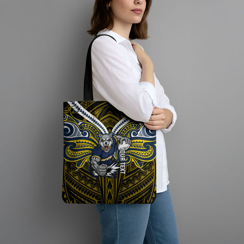 Custom North Queensland Cowboys Tote Bag Bull Warrior Polynesia Islander Rugby Mascot