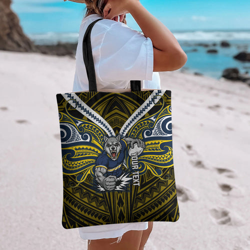 Custom North Queensland Cowboys Tote Bag Bull Warrior Polynesia Islander Rugby Mascot