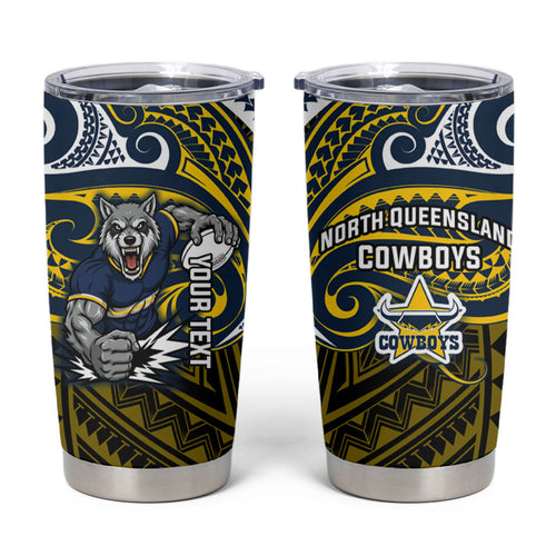 Custom North Queensland Cowboys Tumbler Cup Bull Warrior Polynesia Islander Rugby Mascot