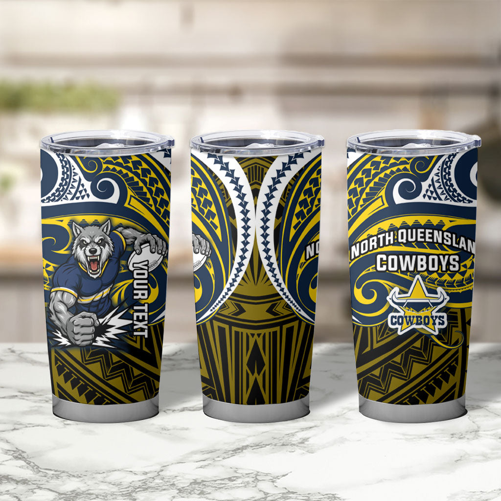 Custom North Queensland Cowboys Tumbler Cup Bull Warrior Polynesia Islander Rugby Mascot