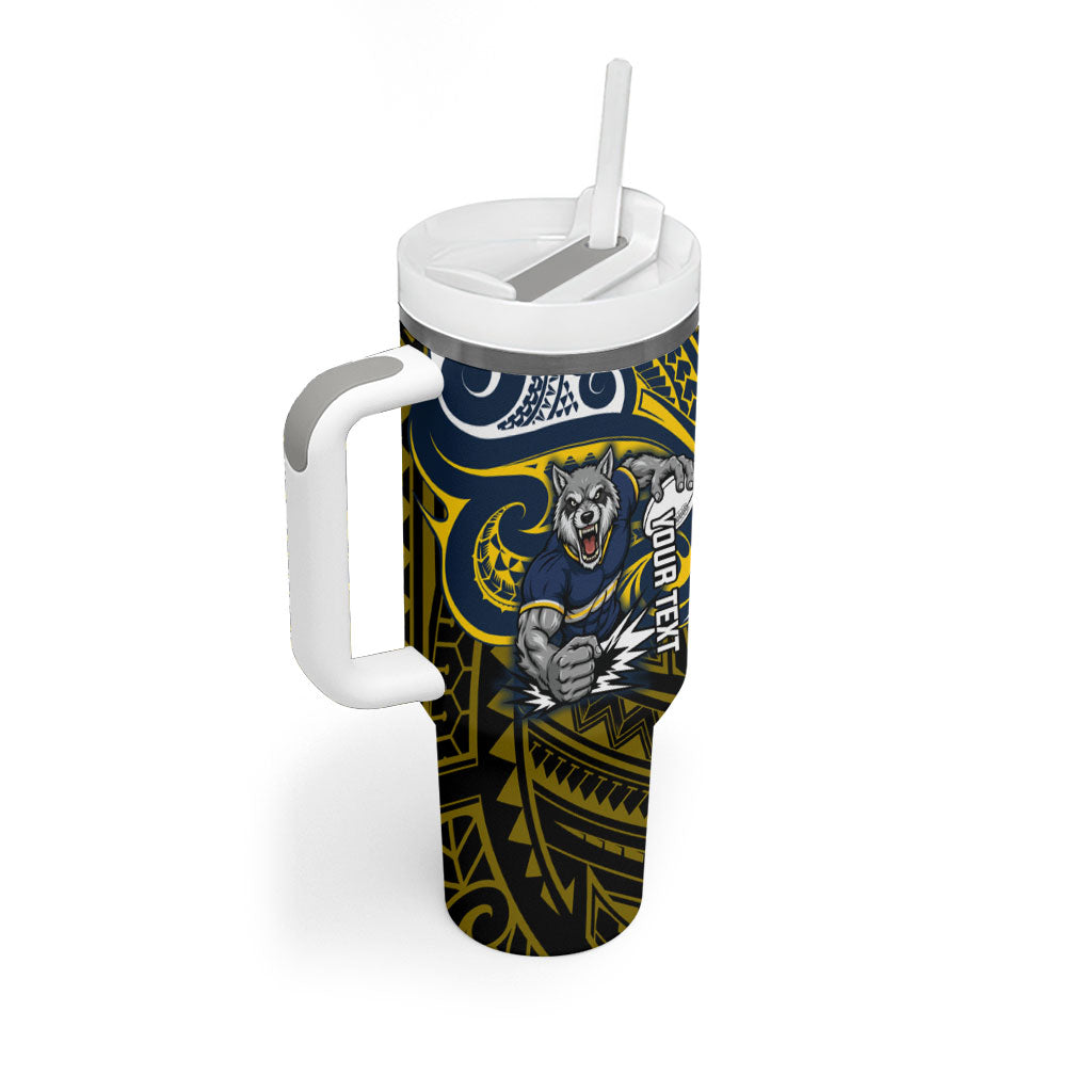 Custom North Queensland Cowboys Tumbler With Handle Bull Warrior Polynesia Islander Rugby Mascot