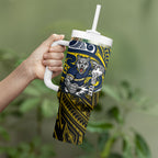 Custom North Queensland Cowboys Tumbler With Handle Bull Warrior Polynesia Islander Rugby Mascot
