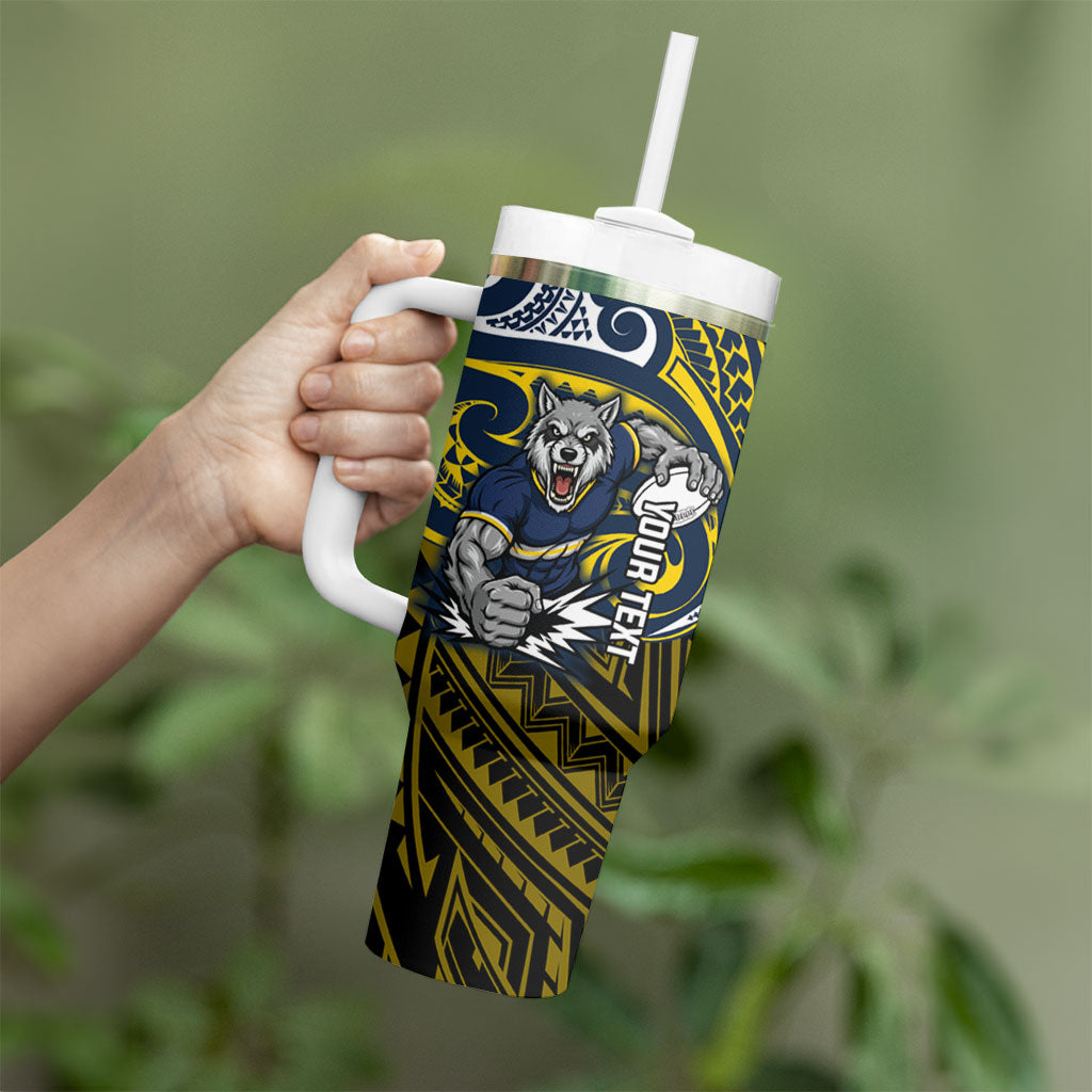 Custom North Queensland Cowboys Tumbler With Handle Bull Warrior Polynesia Islander Rugby Mascot