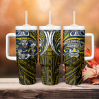 Custom North Queensland Cowboys Tumbler With Handle Bull Warrior Polynesia Islander Rugby Mascot