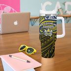 Custom North Queensland Cowboys Tumbler With Handle Bull Warrior Polynesia Islander Rugby Mascot