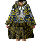 Custom North Queensland Cowboys Wearable Blanket Hoodie Bull Warrior Polynesia Islander Rugby Mascot
