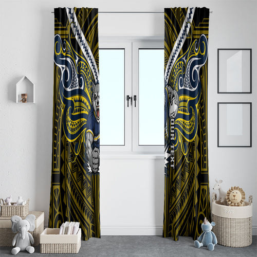 Custom North Queensland Cowboys Window Curtain Bull Warrior Polynesia Islander Rugby Mascot
