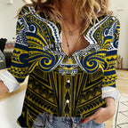 Custom North Queensland Cowboys Women Casual Shirt Bull Warrior Polynesia Islander Rugby Mascot