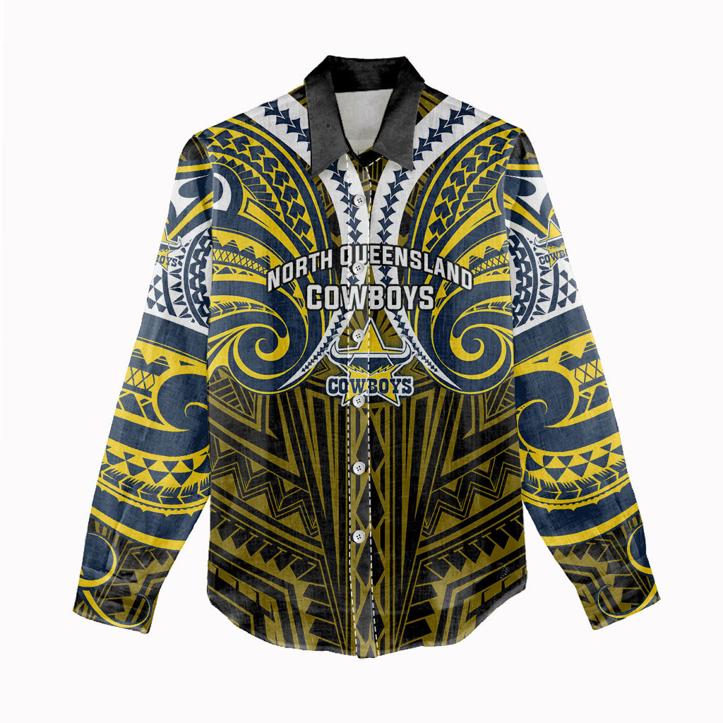 Custom North Queensland Cowboys Women Casual Shirt Bull Warrior Polynesia Islander Rugby Mascot