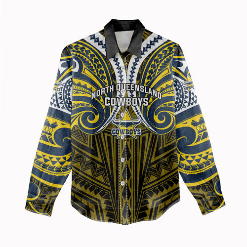Custom North Queensland Cowboys Women Casual Shirt Bull Warrior Polynesia Islander Rugby Mascot
