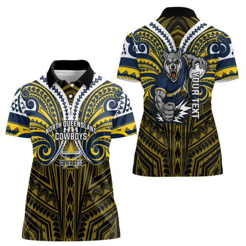Custom North Queensland Cowboys Women Polo Shirt Bull Warrior Polynesia Islander Rugby Mascot