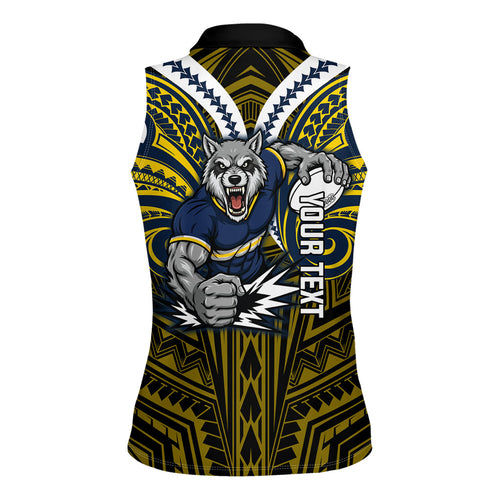 Custom North Queensland Cowboys Women Sleeveless Polo Shirt Bull Warrior Polynesia Islander Rugby Mascot