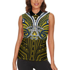 Custom North Queensland Cowboys Women Sleeveless Polo Shirt Bull Warrior Polynesia Islander Rugby Mascot