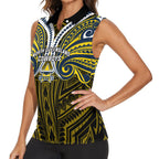 Custom North Queensland Cowboys Women Sleeveless Polo Shirt Bull Warrior Polynesia Islander Rugby Mascot