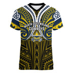 Custom North Queensland Cowboys Women V-Neck T-Shirt Bull Warrior Polynesia Islander Rugby Mascot