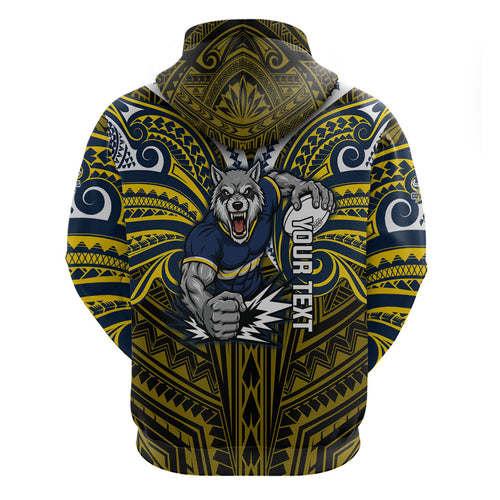 Custom North Queensland Cowboys Zip Hoodie Bull Warrior Polynesia Islander Rugby Mascot