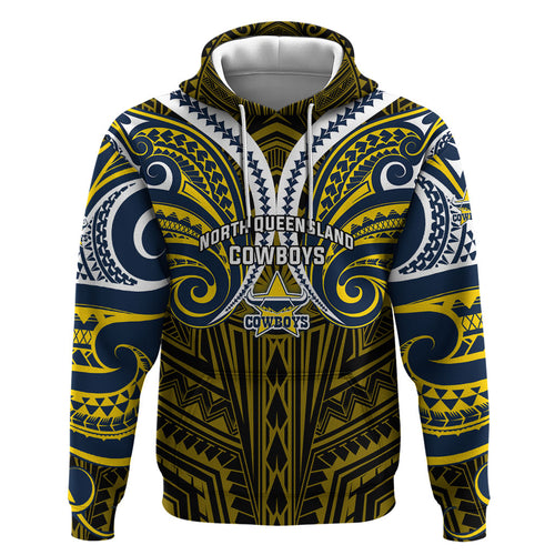 Custom North Queensland Cowboys Zip Hoodie Bull Warrior Polynesia Islander Rugby Mascot