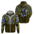 Custom North Queensland Cowboys Zip Hoodie Bull Warrior Polynesia Islander Rugby Mascot