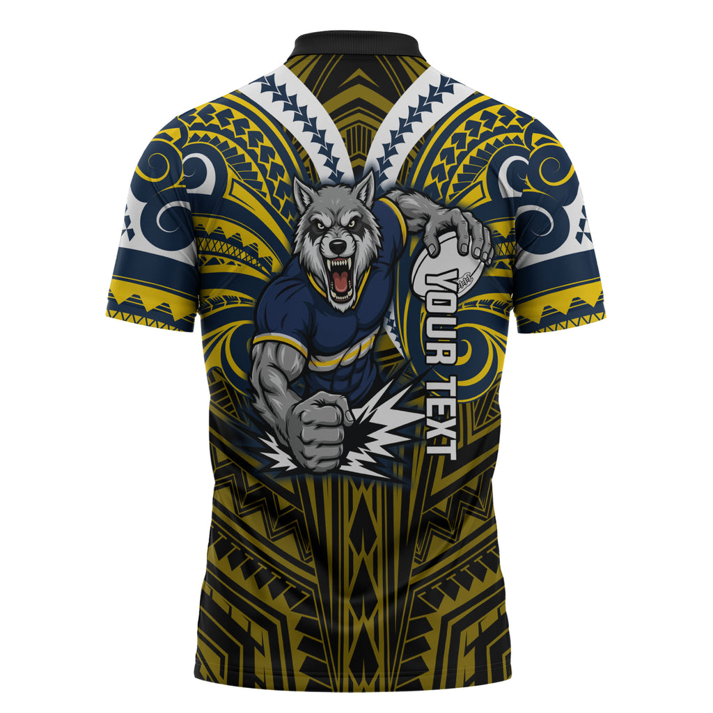 Custom North Queensland Cowboys Zipper Polo Shirt Bull Warrior Polynesia Islander Rugby Mascot