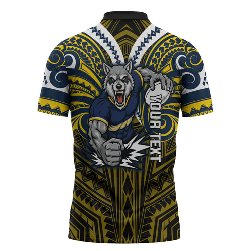 Custom North Queensland Cowboys Zipper Polo Shirt Bull Warrior Polynesia Islander Rugby Mascot