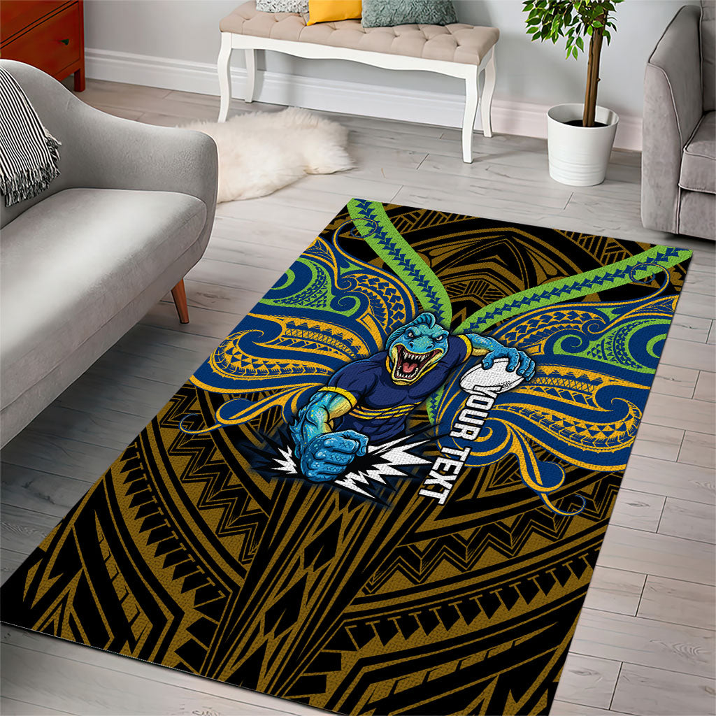 Custom Parramatta Eels Area Rug Eel Warrior Polynesia Islander Rugby Mascot