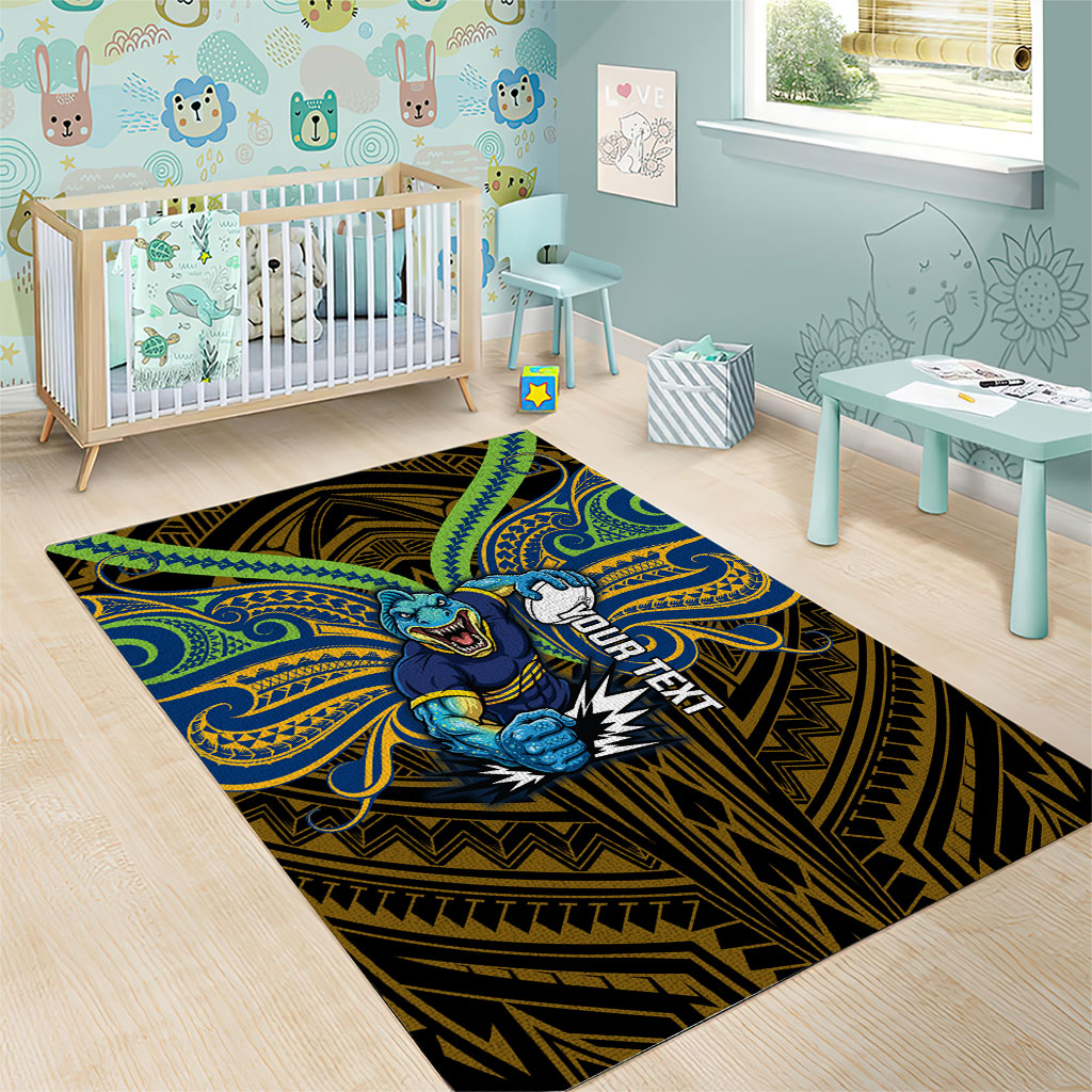 Custom Parramatta Eels Area Rug Eel Warrior Polynesia Islander Rugby Mascot