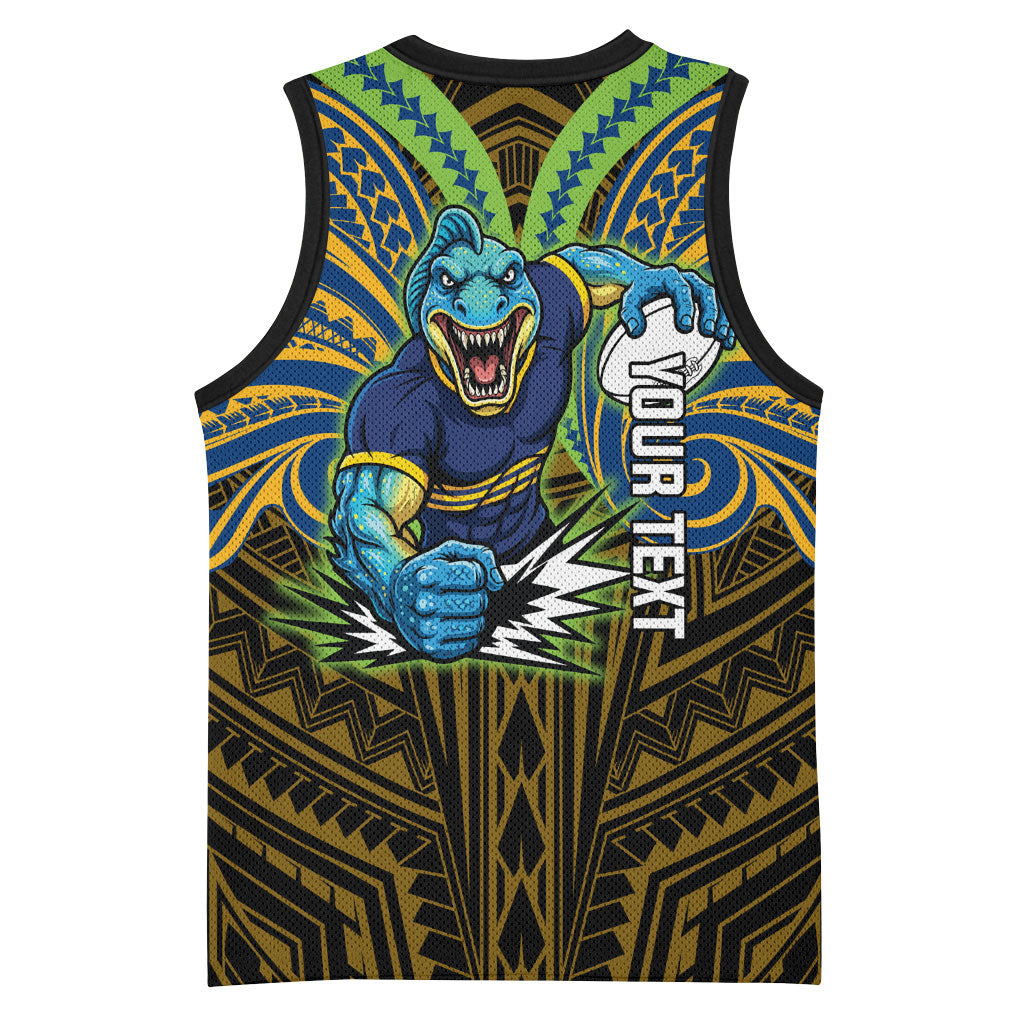 Custom Parramatta Eels Basketball Jersey Eel Warrior Polynesia Islander Rugby Mascot
