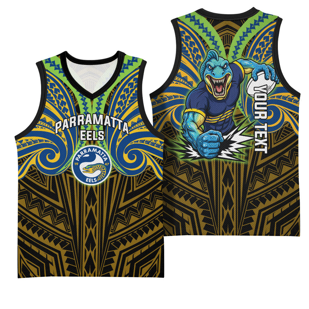 Custom Parramatta Eels Basketball Jersey Eel Warrior Polynesia Islander Rugby Mascot