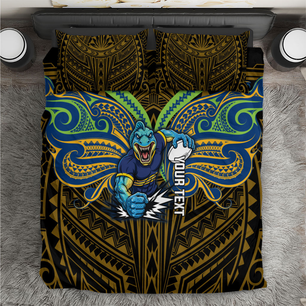 Custom Parramatta Eels Bedding Set Eel Warrior Polynesia Islander Rugby Mascot