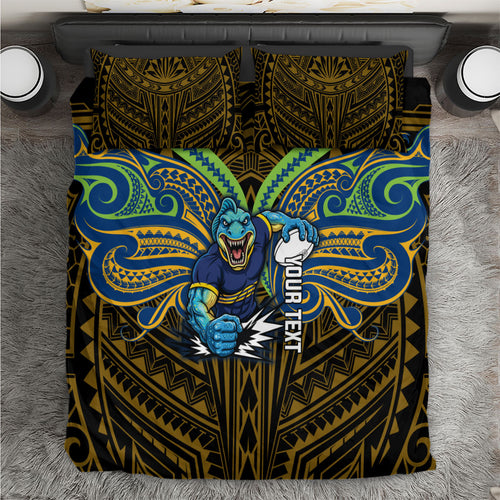 Custom Parramatta Eels Bedding Set Eel Warrior Polynesia Islander Rugby Mascot