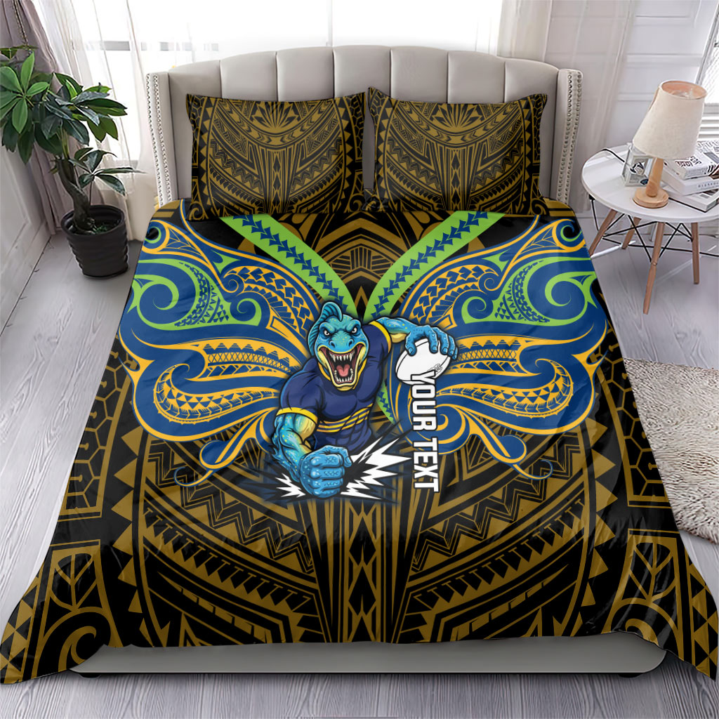 Custom Parramatta Eels Bedding Set Eel Warrior Polynesia Islander Rugby Mascot