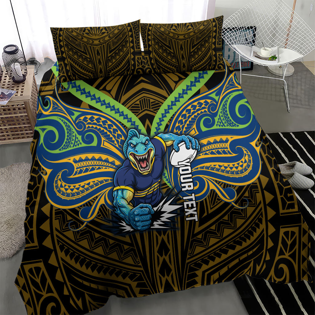 Custom Parramatta Eels Bedding Set Eel Warrior Polynesia Islander Rugby Mascot