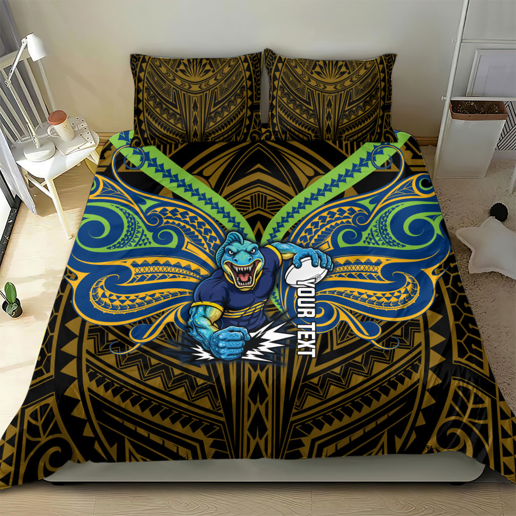 Custom Parramatta Eels Bedding Set Eel Warrior Polynesia Islander Rugby Mascot