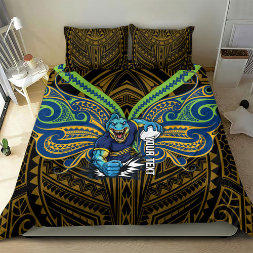 Custom Parramatta Eels Bedding Set Eel Warrior Polynesia Islander Rugby Mascot