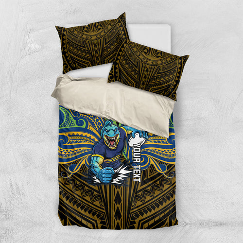 Custom Parramatta Eels Bedding Set Eel Warrior Polynesia Islander Rugby Mascot