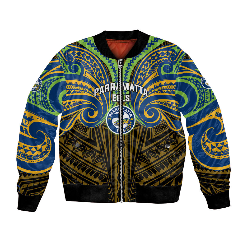 Custom Parramatta Eels Bomber Jacket Eel Warrior Polynesia Islander Rugby Mascot