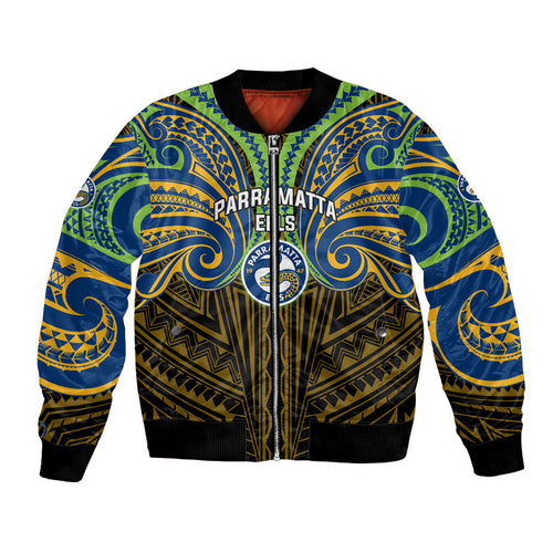 Custom Parramatta Eels Bomber Jacket Eel Warrior Polynesia Islander Rugby Mascot
