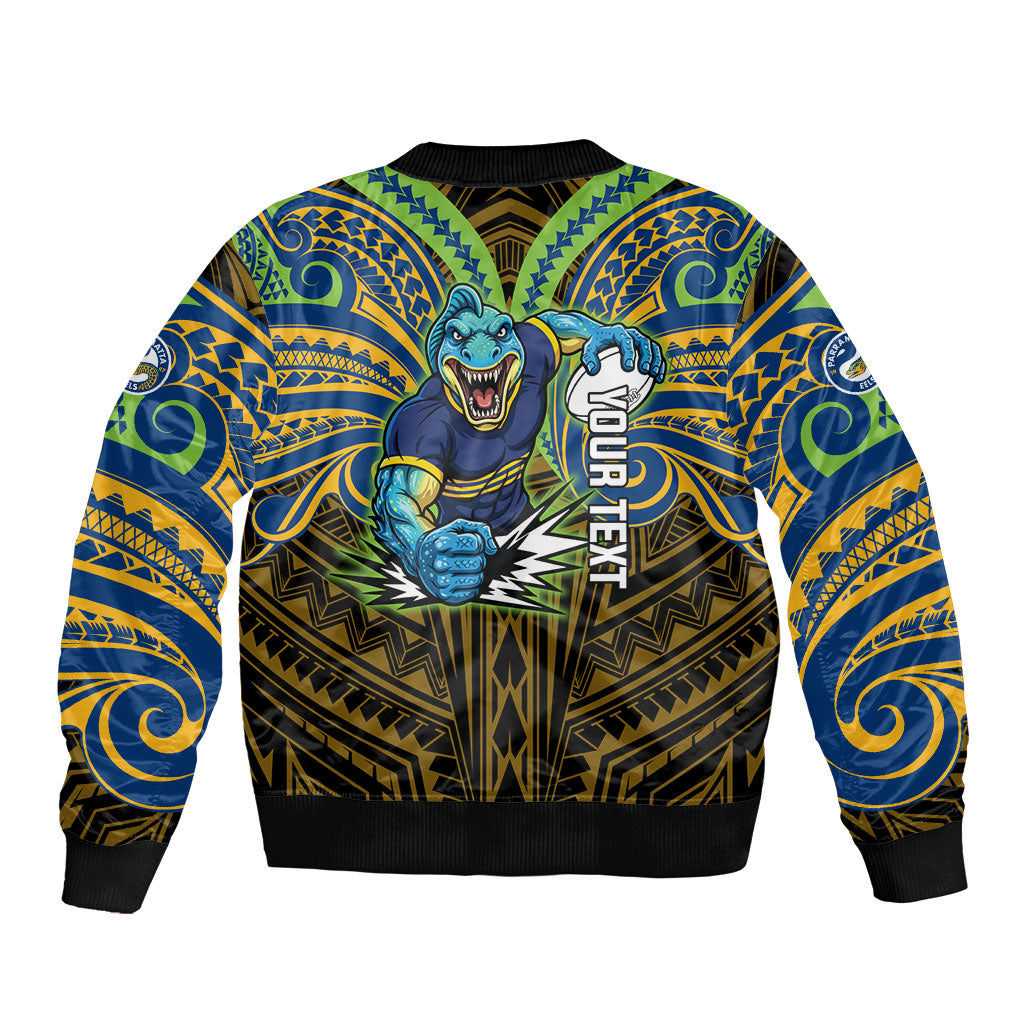 Custom Parramatta Eels Bomber Jacket Eel Warrior Polynesia Islander Rugby Mascot