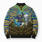 Custom Parramatta Eels Bomber Puffer Jacket Eel Warrior Polynesia Islander Rugby Mascot
