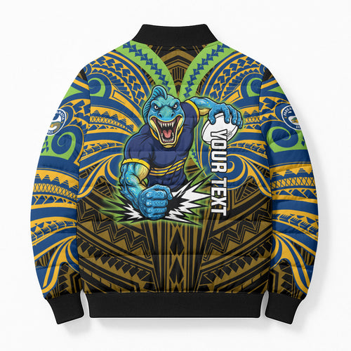 Custom Parramatta Eels Bomber Puffer Jacket Eel Warrior Polynesia Islander Rugby Mascot