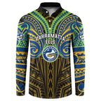 Custom Parramatta Eels Button Sweatshirt Eel Warrior Polynesia Islander Rugby Mascot