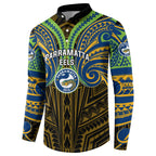 Custom Parramatta Eels Button Sweatshirt Eel Warrior Polynesia Islander Rugby Mascot
