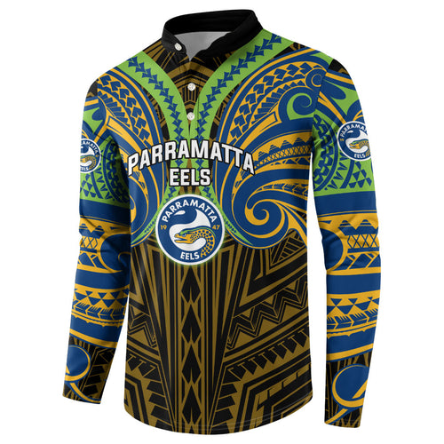Custom Parramatta Eels Button Sweatshirt Eel Warrior Polynesia Islander Rugby Mascot