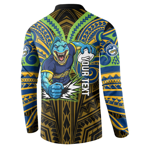 Custom Parramatta Eels Button Sweatshirt Eel Warrior Polynesia Islander Rugby Mascot