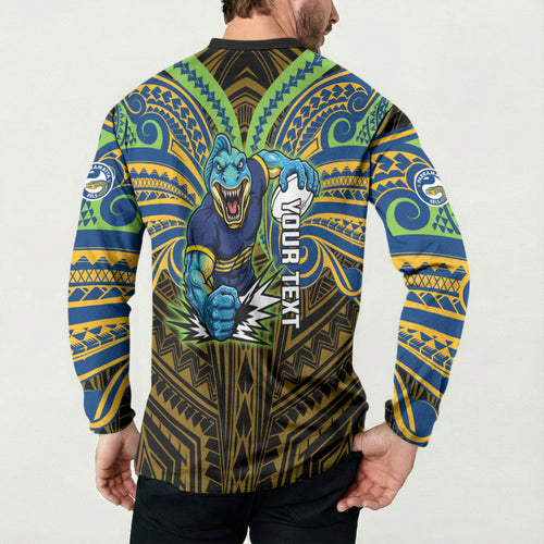 Custom Parramatta Eels Button Sweatshirt Eel Warrior Polynesia Islander Rugby Mascot