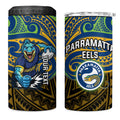 Custom Parramatta Eels 4 in 1 Can Cooler Tumbler Eel Warrior Polynesia Islander Rugby Mascot