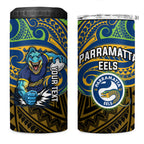 Custom Parramatta Eels 4 in 1 Can Cooler Tumbler Eel Warrior Polynesia Islander Rugby Mascot