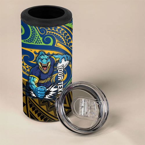 Custom Parramatta Eels 4 in 1 Can Cooler Tumbler Eel Warrior Polynesia Islander Rugby Mascot